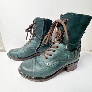 Taos Crave Boots Teal Leather Lace Up Combat Moto Size 6 6.5 EU 37